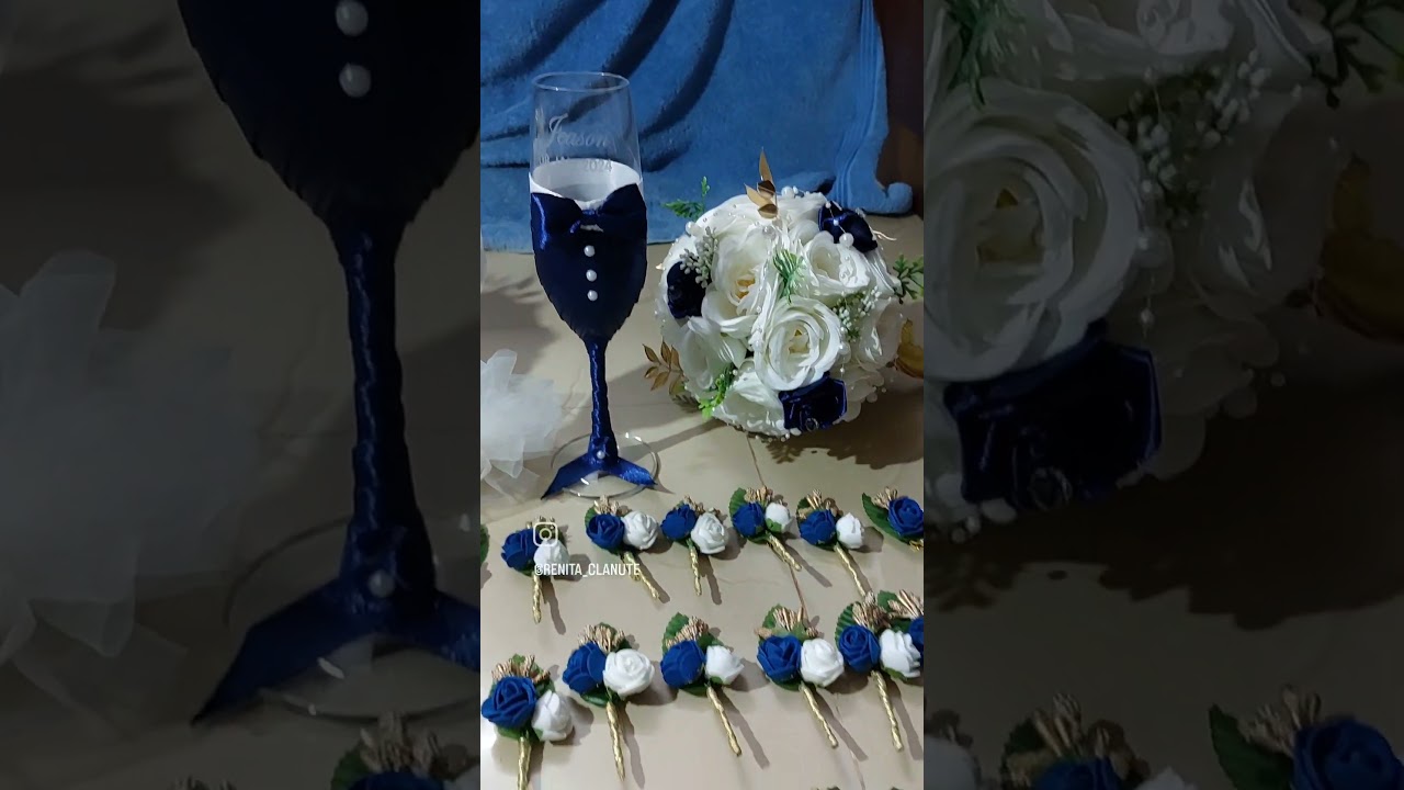 wedding accessories  nevy blue and off-white. 