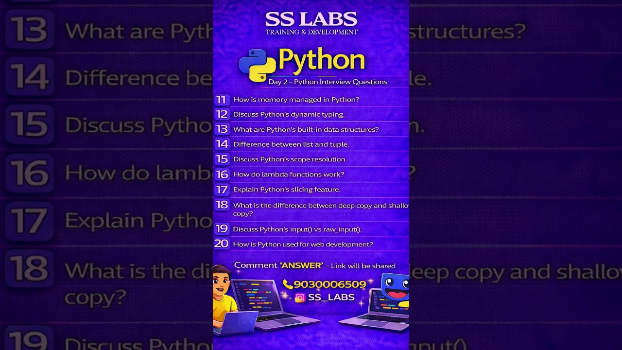 Python Interview Questions Day 2 | Basics to Advanced | SS LABS | 