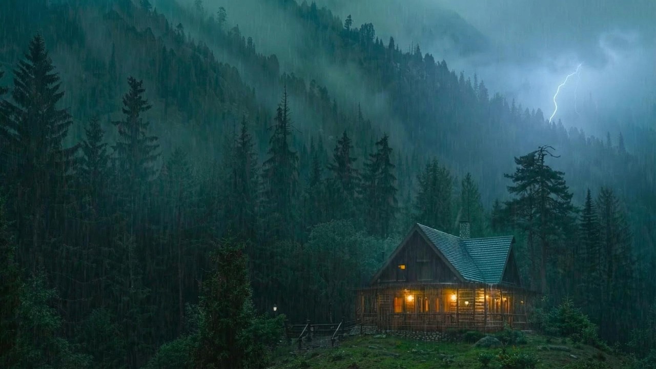 Rain Sounds for Sleeping with Distant Thunder | Dark Cozy Cabin Ambience