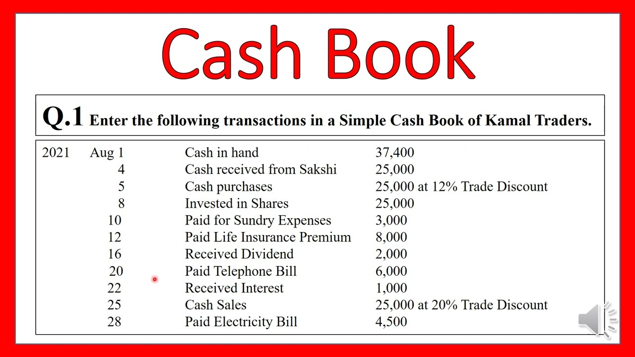 Cash Book Numerical Example solved || Meaning || Explained || Simple explanation