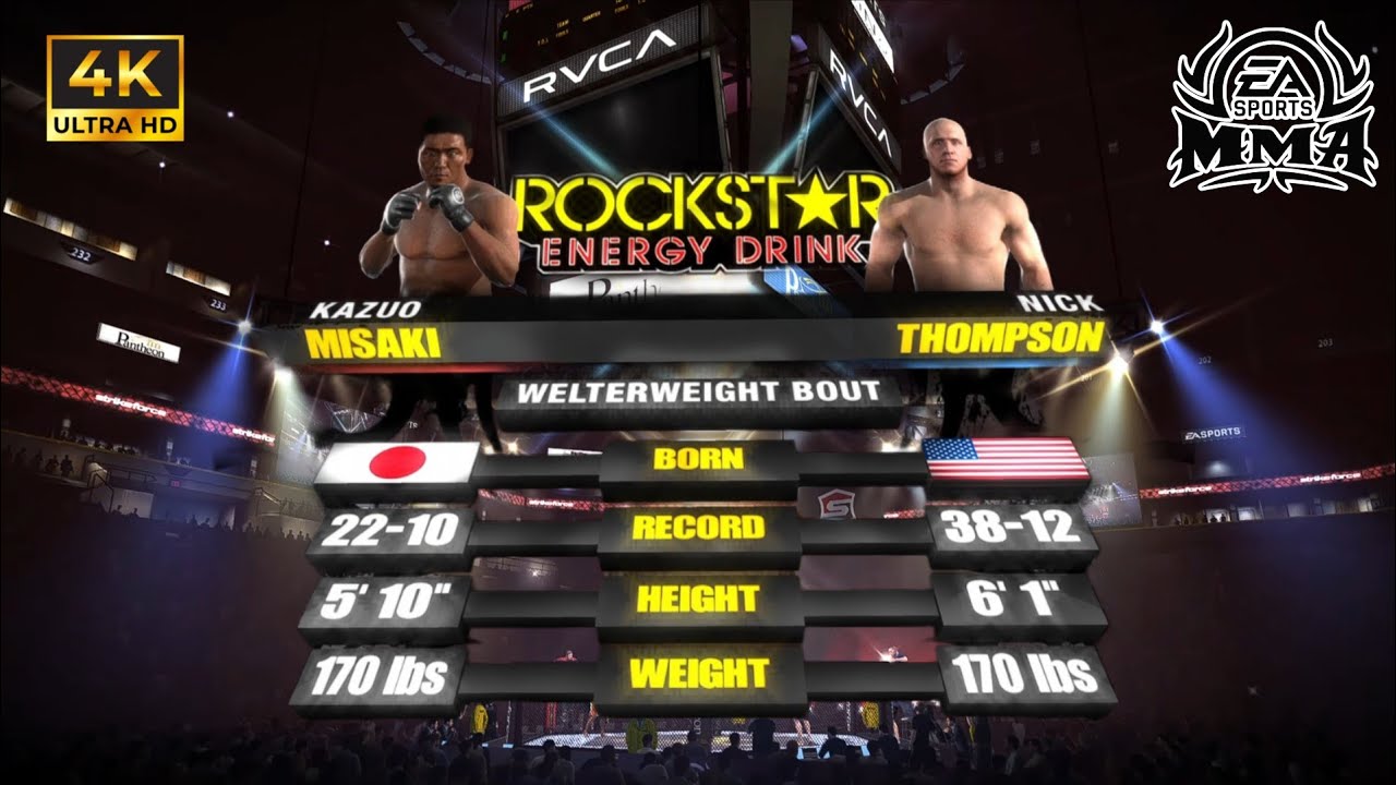 [4K] EA MMA (2010) Gameplay - Kazuo Misaki vs Nick Thompson | Classic MMA Fight Simulation