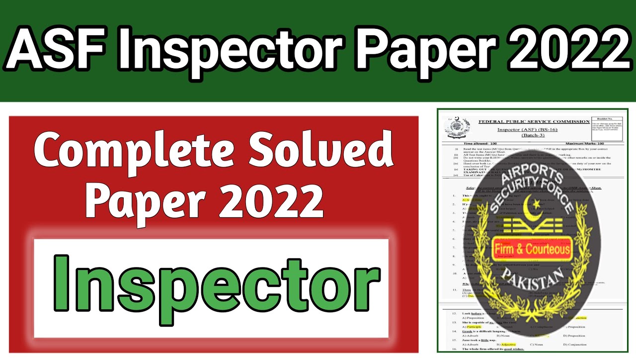 ASF Inspector Past Papers| ASF inspector past paper 2023| ASF inspector test preparation