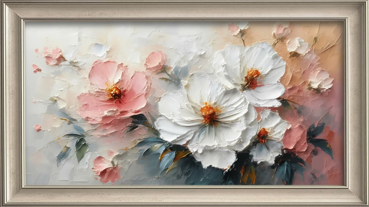 Abstract flower textured oil painting 4k frame tv art screensaver tv art decor