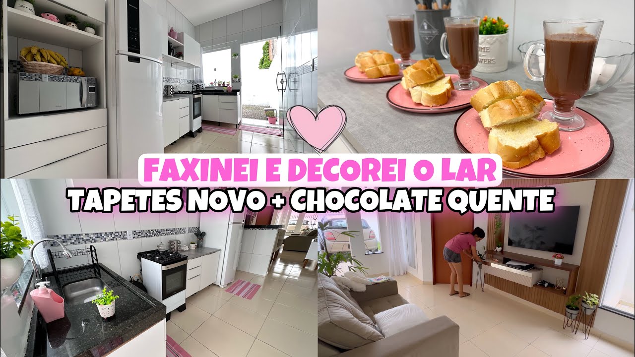 FAXINA Completa em 5 horas🏠 - DECOREI o Lar - Tapetes Novos + Fiz Chocolate Quente 💖