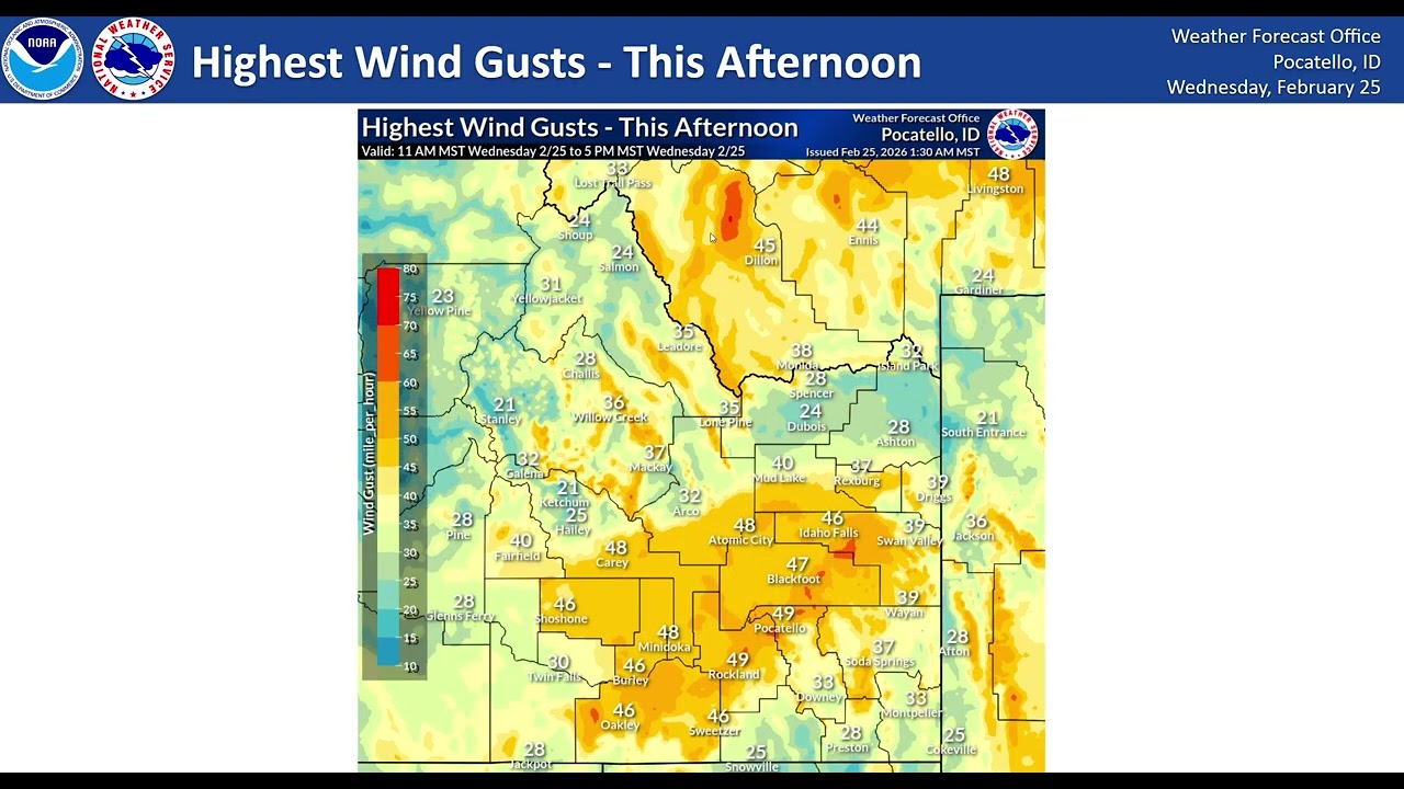 02/25/26 Hazard Briefing - Windy today with rain and snow showers.