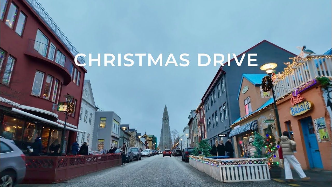 Iceland Christmas Lights - Driving Through Downtown Reykjavik