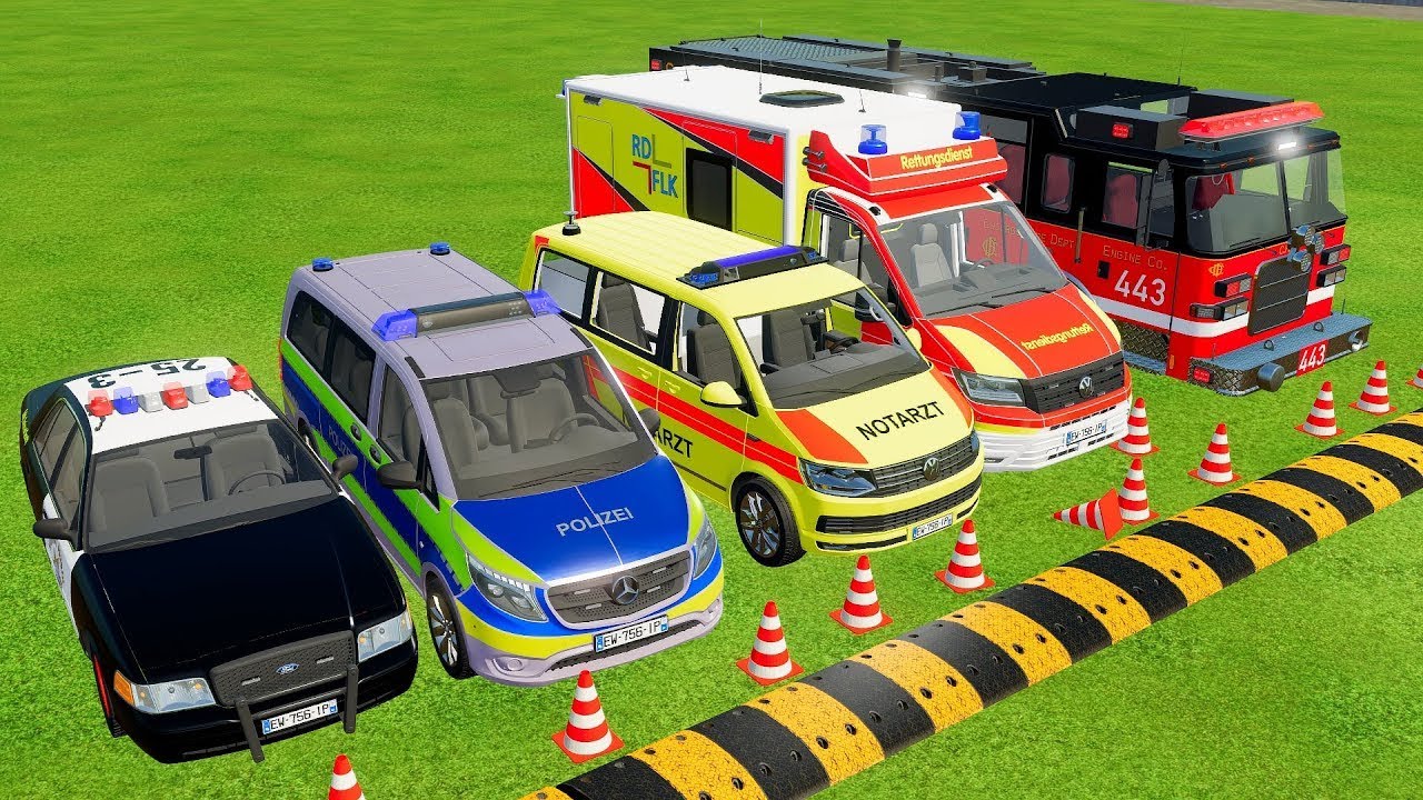 VOLKSWAGEN, FORD, DACIA POLICE CARS & MERCEDES FIRE TRUCK VEHICLES TRANSPORTING ! FS22 #57