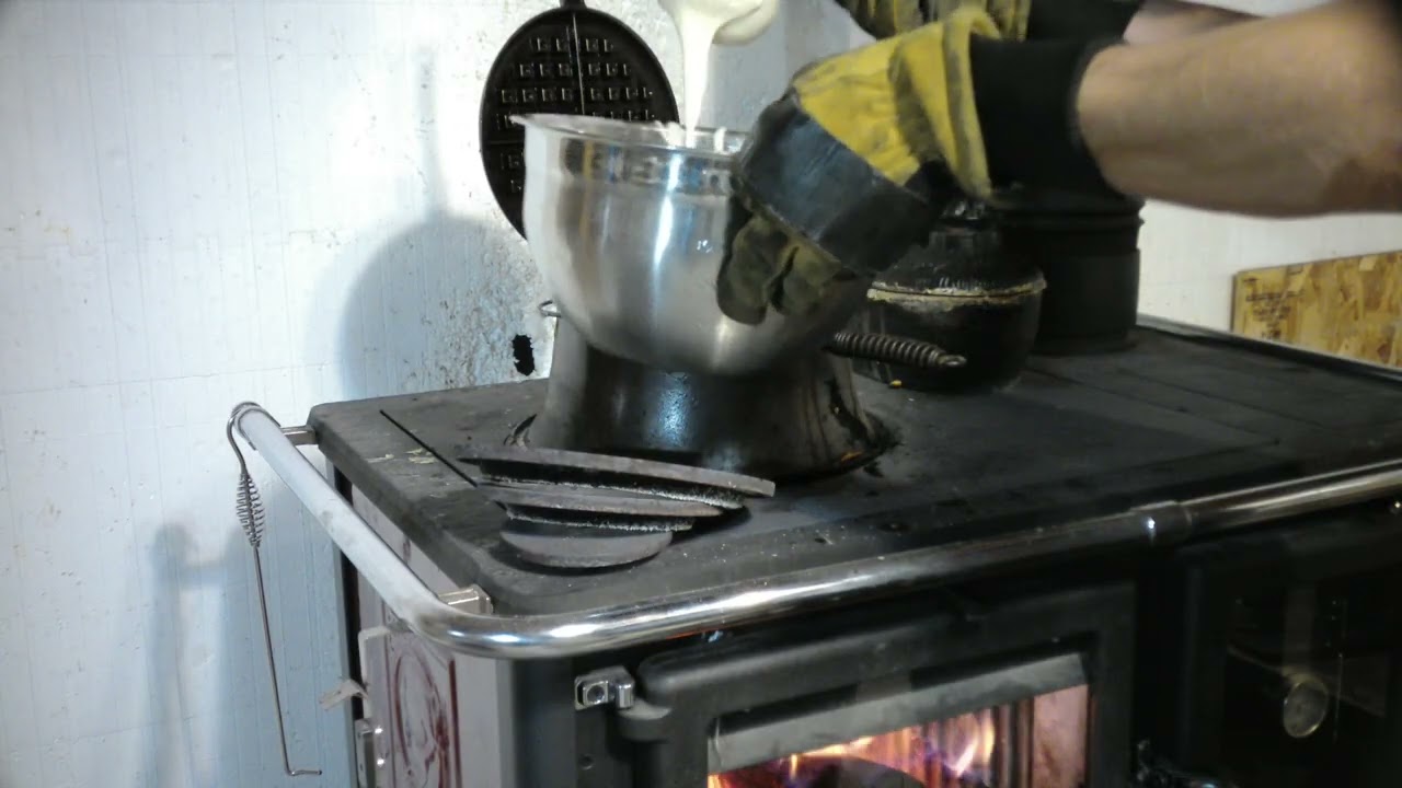 wood stove cooking. Wagner waffle maker