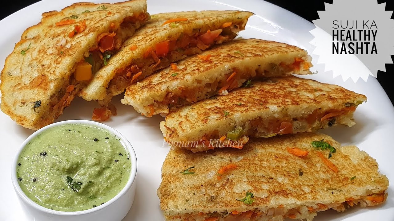 Jhatpat Vegetable Suji Healthy Nasta Uttapam - Simple Indian Suji Breakfast/ How to make Suji Nashta