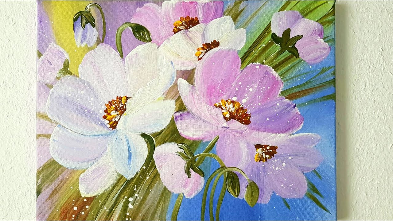 Blumen Malen Acryl Weiß Rot Echtzeit Anfänger - Flowers Acrylic Painting White Red RealTime Beginner