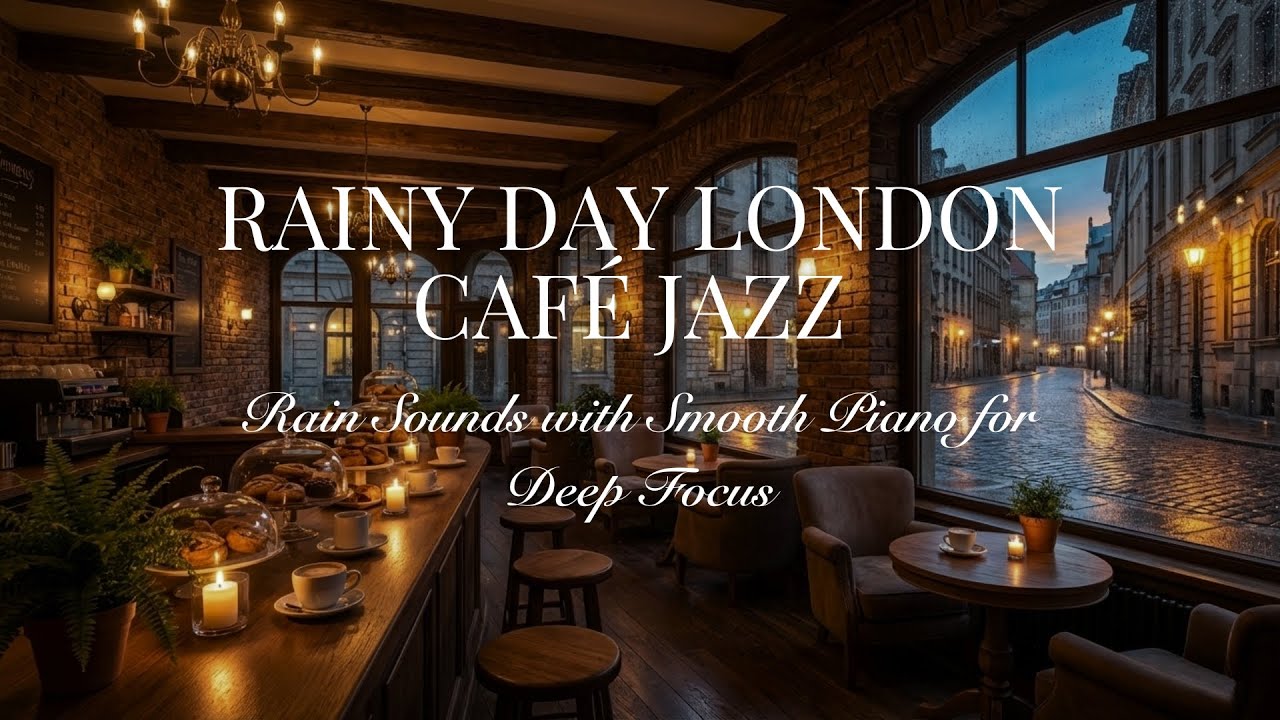 Rainy Day London Café Jazz ☕Rain Sounds & Smooth Jazz Piano for Sleep, Relaxing and Focus