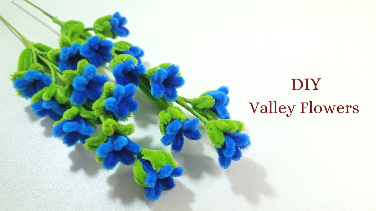 How to Make Pipe Cleaner Valley Flowers | Blue Fuzzy Wire Bouquet Flowers.