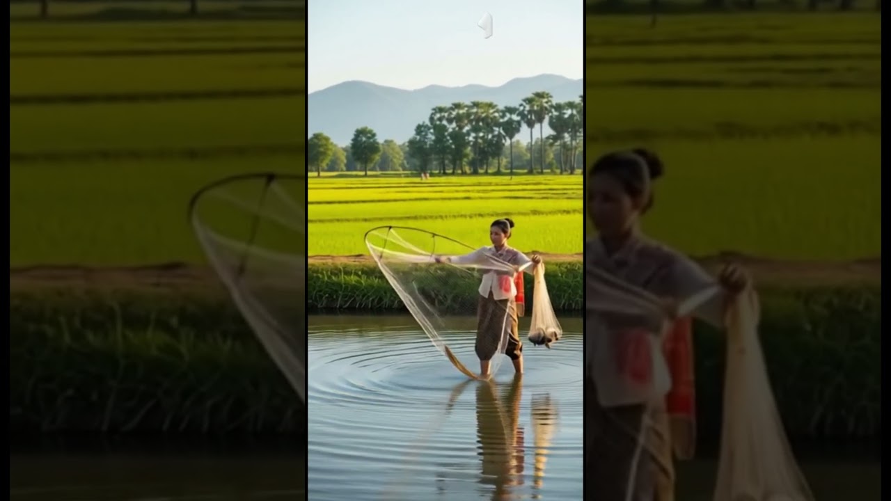 A Khmer  Women  Fishing  With A Big  Net #fishing #fishingvideo #fishcutting #fish