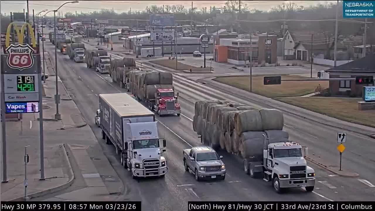 NDOT VIDEO: Hay caravan travels through Columbus, Neb.