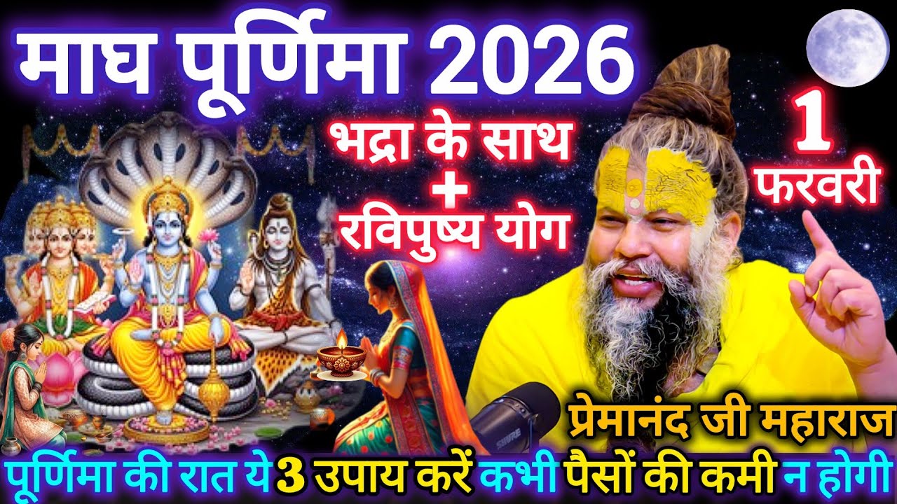 माघ पूर्णिमा 2026 | भद्रा + रविपुष्य योग | 1 या 2 | ये 3 उपाय बदल देंगे किस्मत | प्रेमानंद जी महाराज