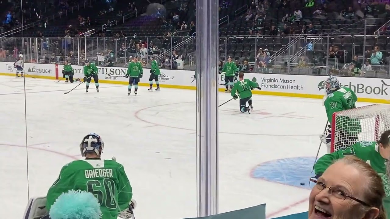Seattle Kraken Green Night warm up jerseys vs Colorado Avalanche 4/20/22 pregame warm up