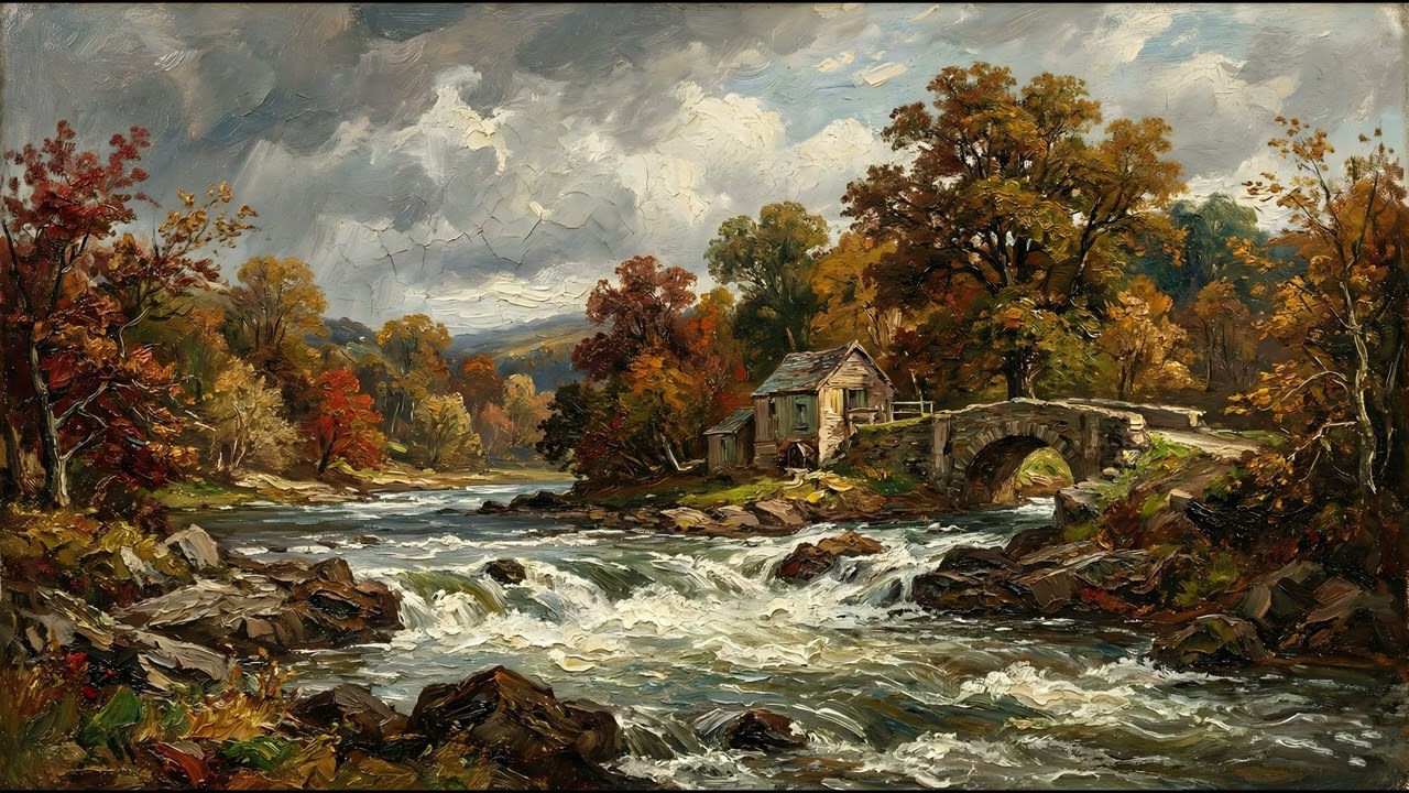 4K ART TV Screensaver | Ambient Mode Autumn River Flow Wallpaper OLED