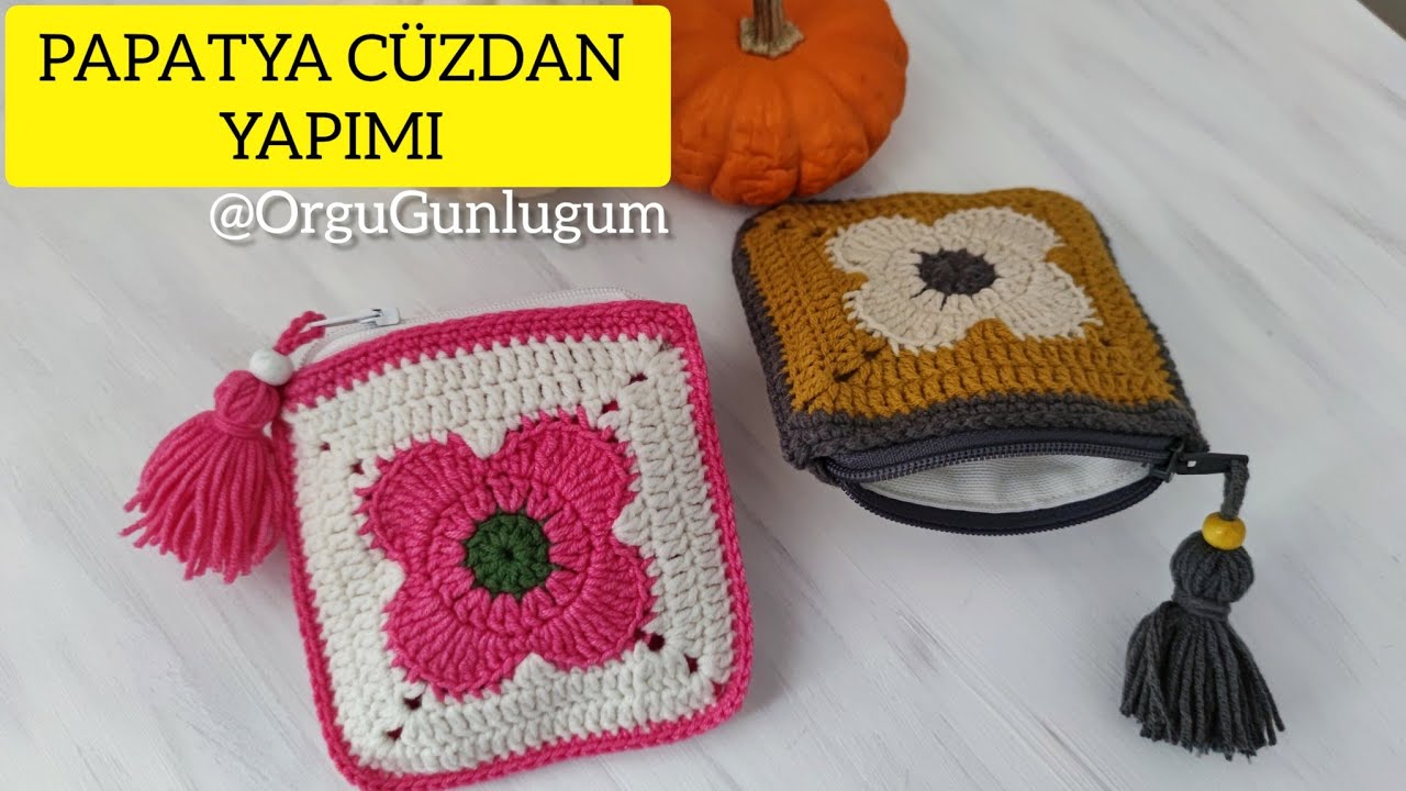 PAPATYA CÜZDAN YAPIMI 🌸Mini cüzdan yapımı🌼 CROCHET BAG 🤍MOTİF CÜZDAN