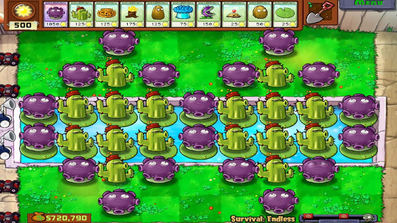 Plants vs Zombies Survival Endless - Plants Placed Anywhere | 68 Gloom Shroom + 60 Cactus