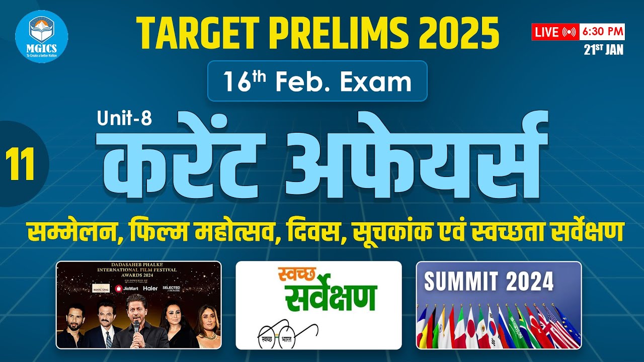 Current Affairs FOR MPPSC PRE 2025 | UNIT 8  Swachhata Awards, summit & Index 2024 | #mppsc