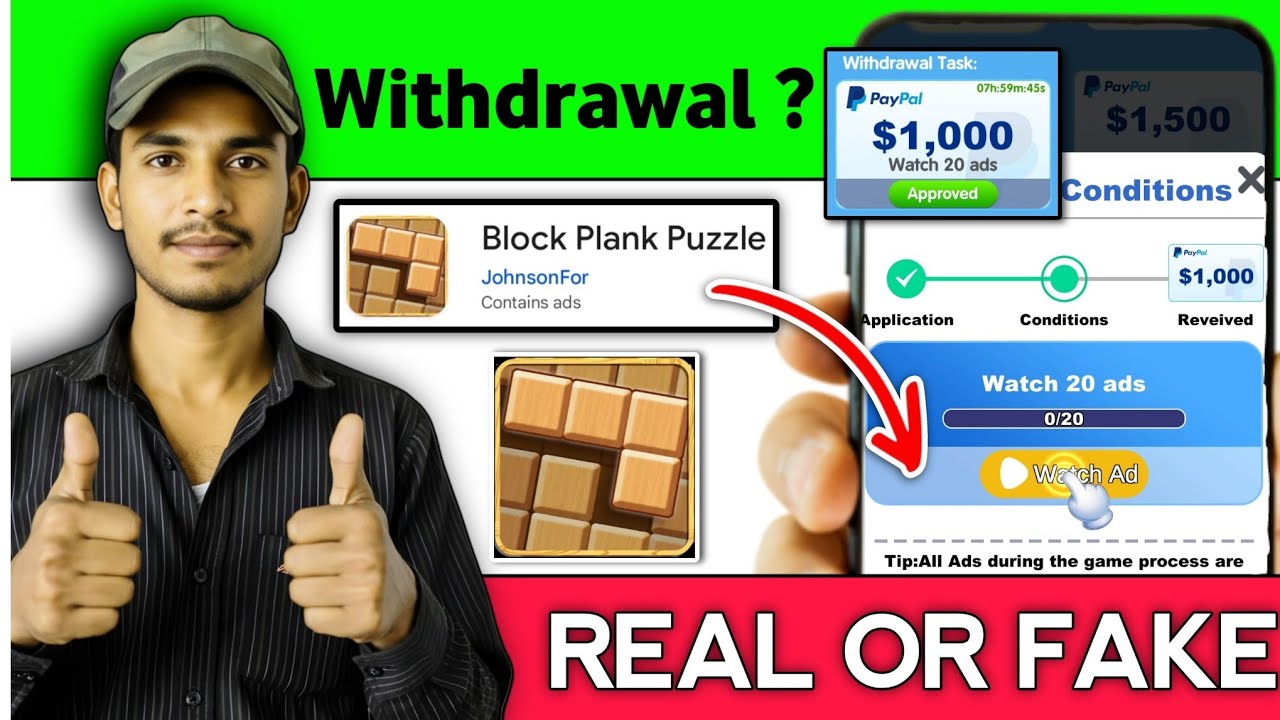 Block Plank Puzzle Real Or Fake | Withdrawal | Review