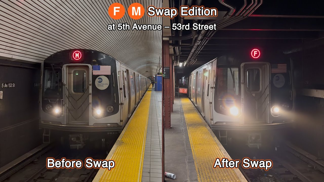 Before/After F/M Swap: R160 E, F, M Trains at 5th Avenue – 53rd Street