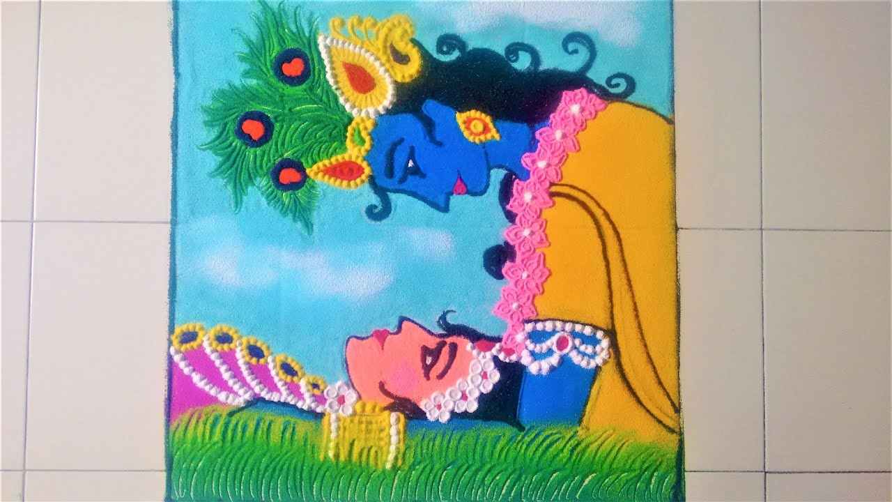 radha krishna rangoli design / poster rangoli for diwali / happy new year rangoliराधा कृष्ण रांगोळी