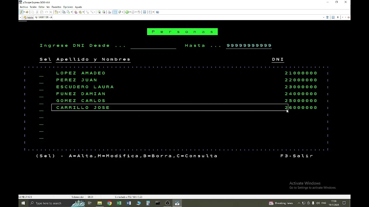 Programa Cobol en un AS/400 que desde una pantalla Windows subfile realiza A-B-M / Parte 1