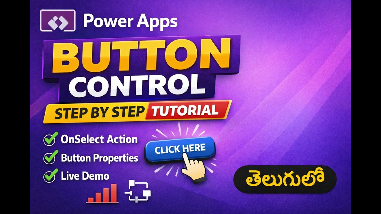Part-3 : Power Apps Button Control Explained for Beginners  Step by Step Telugu