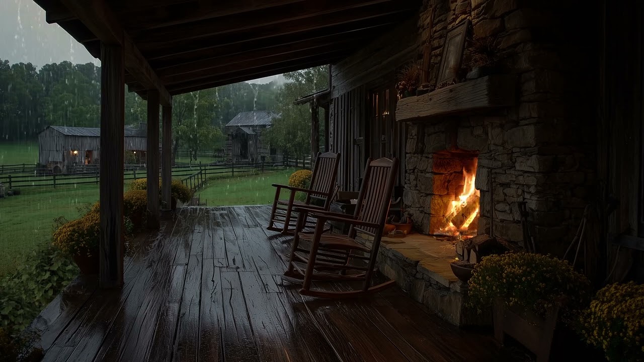 Soft Rain, Fireplace Crackling & Farm Night Sounds | Deep Sleep and Insomnia Relief