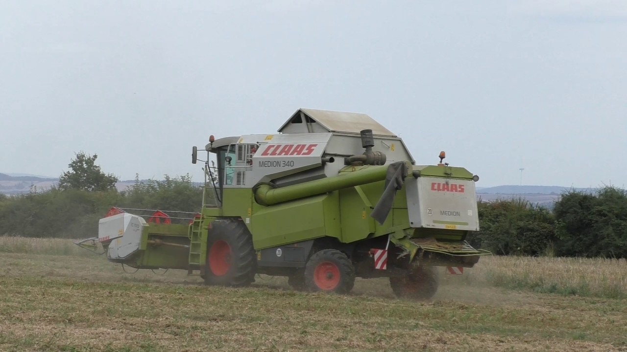 Claas Medion 340 Drescher beim Dreschen von Erbsen in der Eifel im Sommer 2016 Teil 2