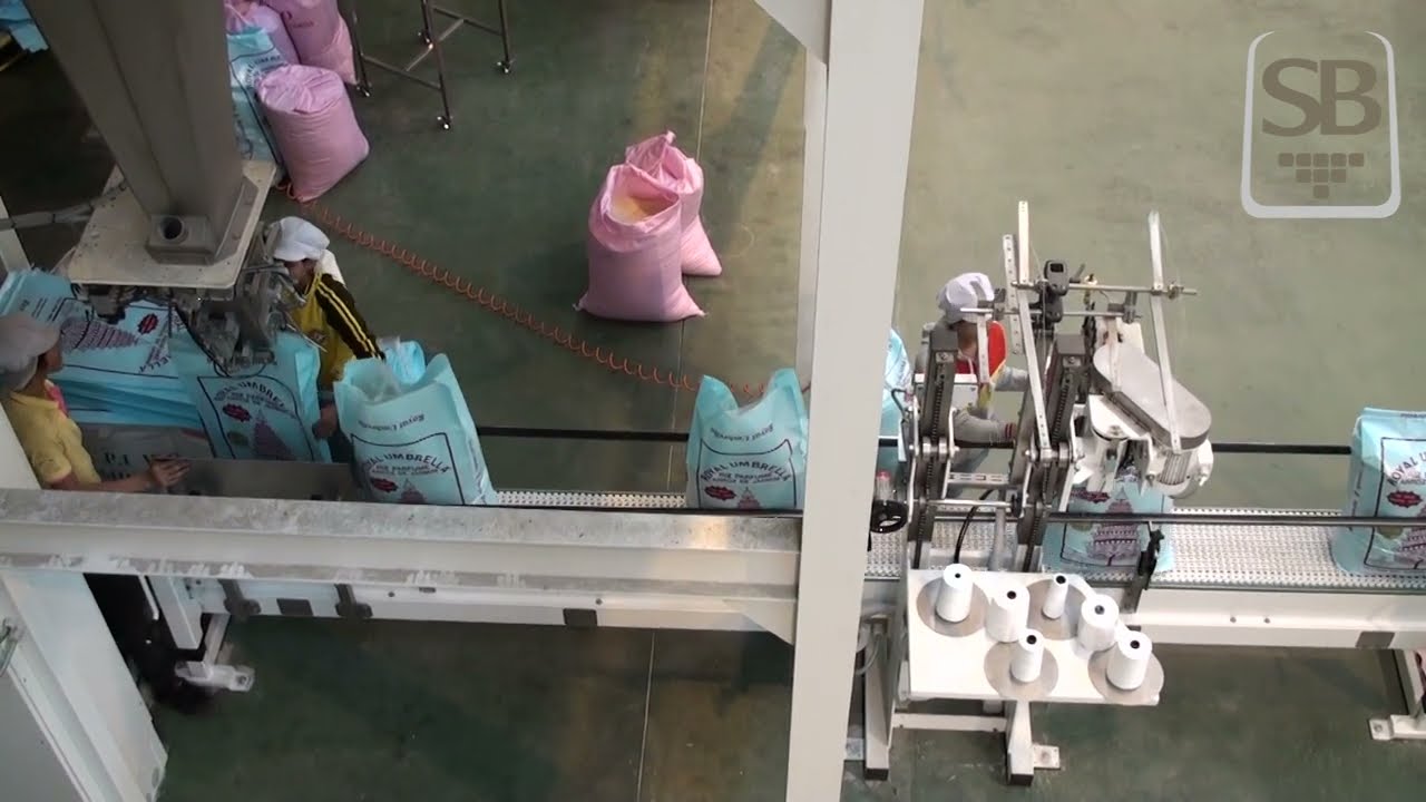 Ensacadora semiautomatica Scalpac g, Arroz sacos tejidos de PP. EN Thailandia