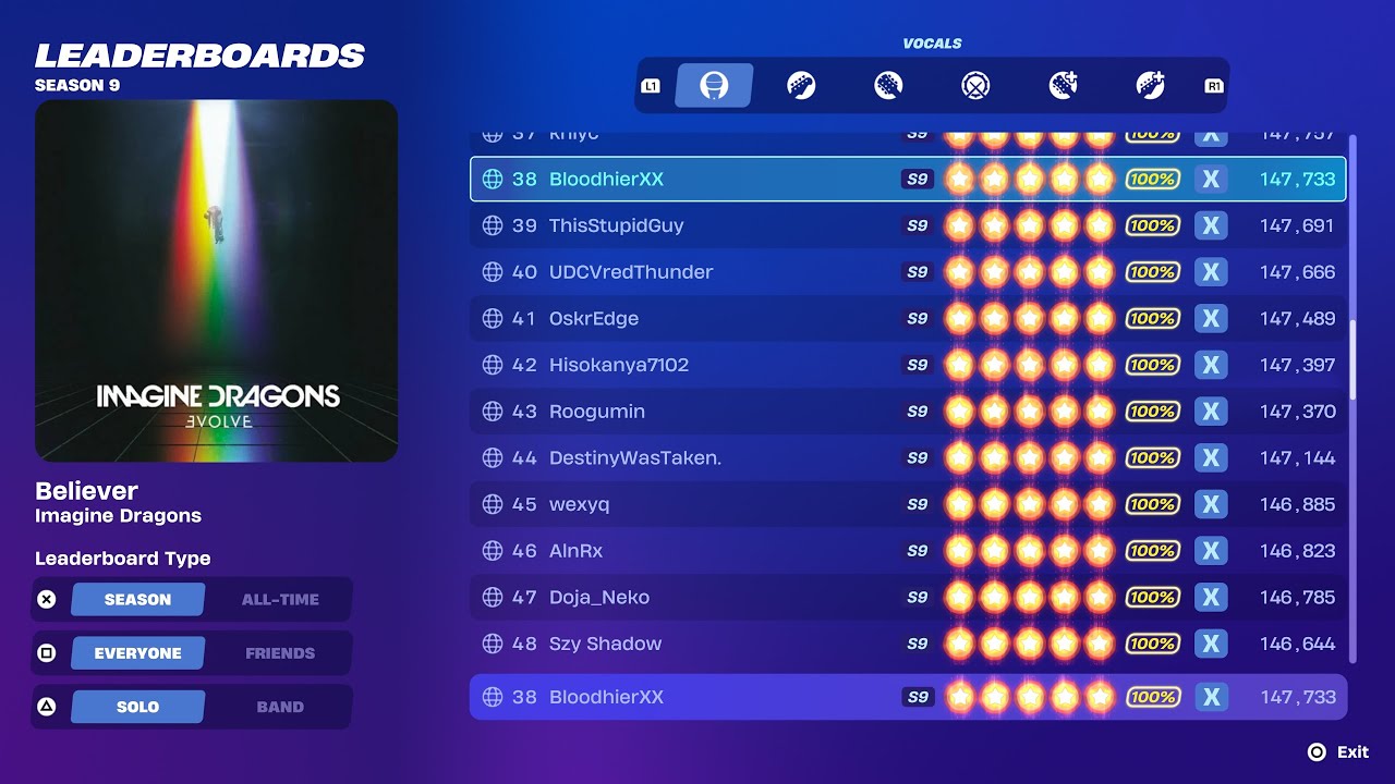 Fortnite Festival S9 - Believer Flawless Vocals Expert Mode