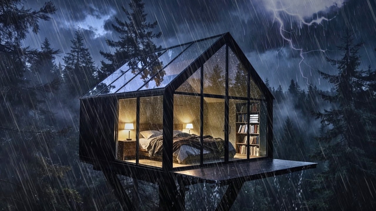 99% Fall Asleep in Minutes 🌧️ Heavy Rain & Thunderstorm Cabin at Night