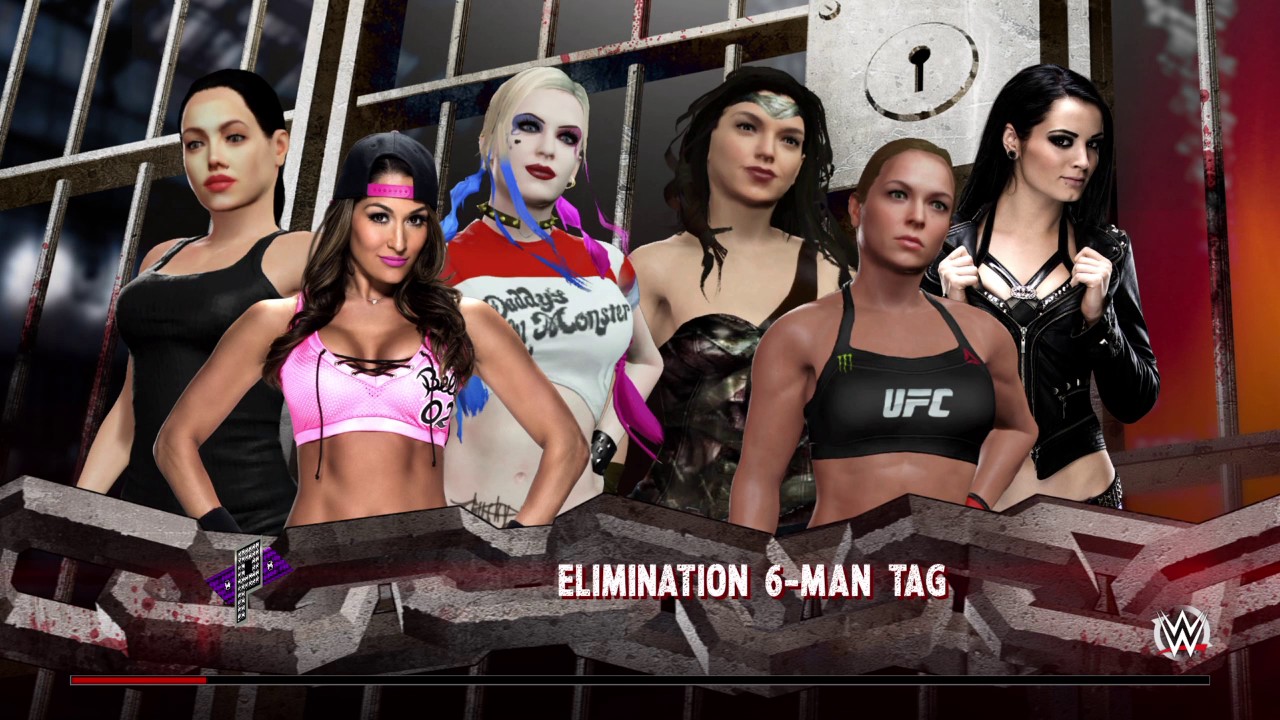 WWE 2K16 6-Divas Elimination Tag Match With Custom Divas
