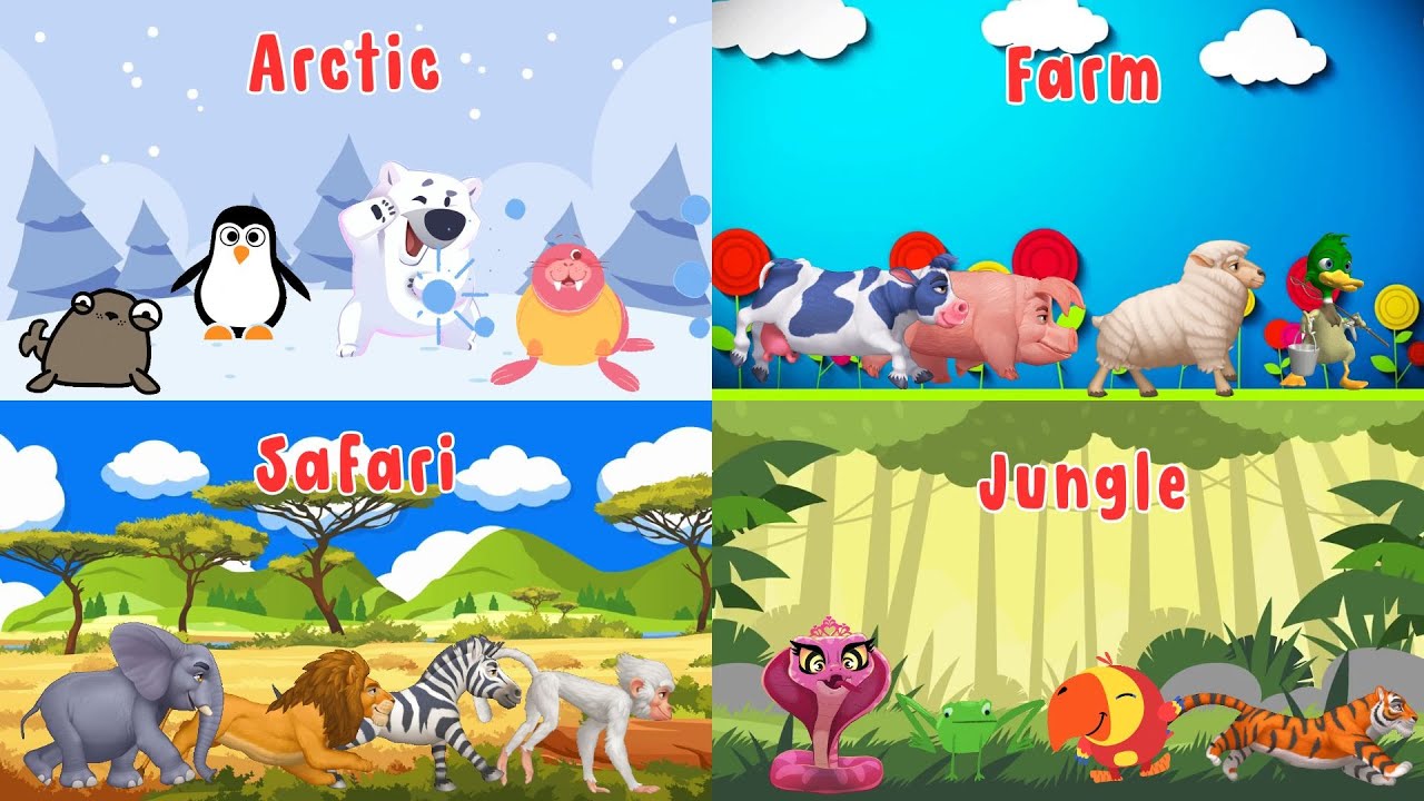 Песня о звуках животных сафари, фермы, Арктики и джунглей | Песня о звуках животных для детей | Д...