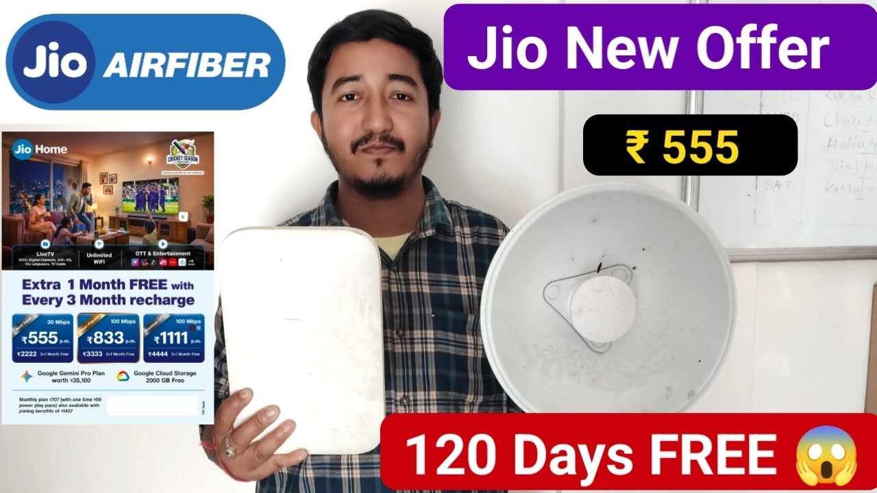 Jio AirFiber New Offer ₹555 Only 🔥 90 Days Free + 1000 TV Channels 12 Ott App Data Unlimited!