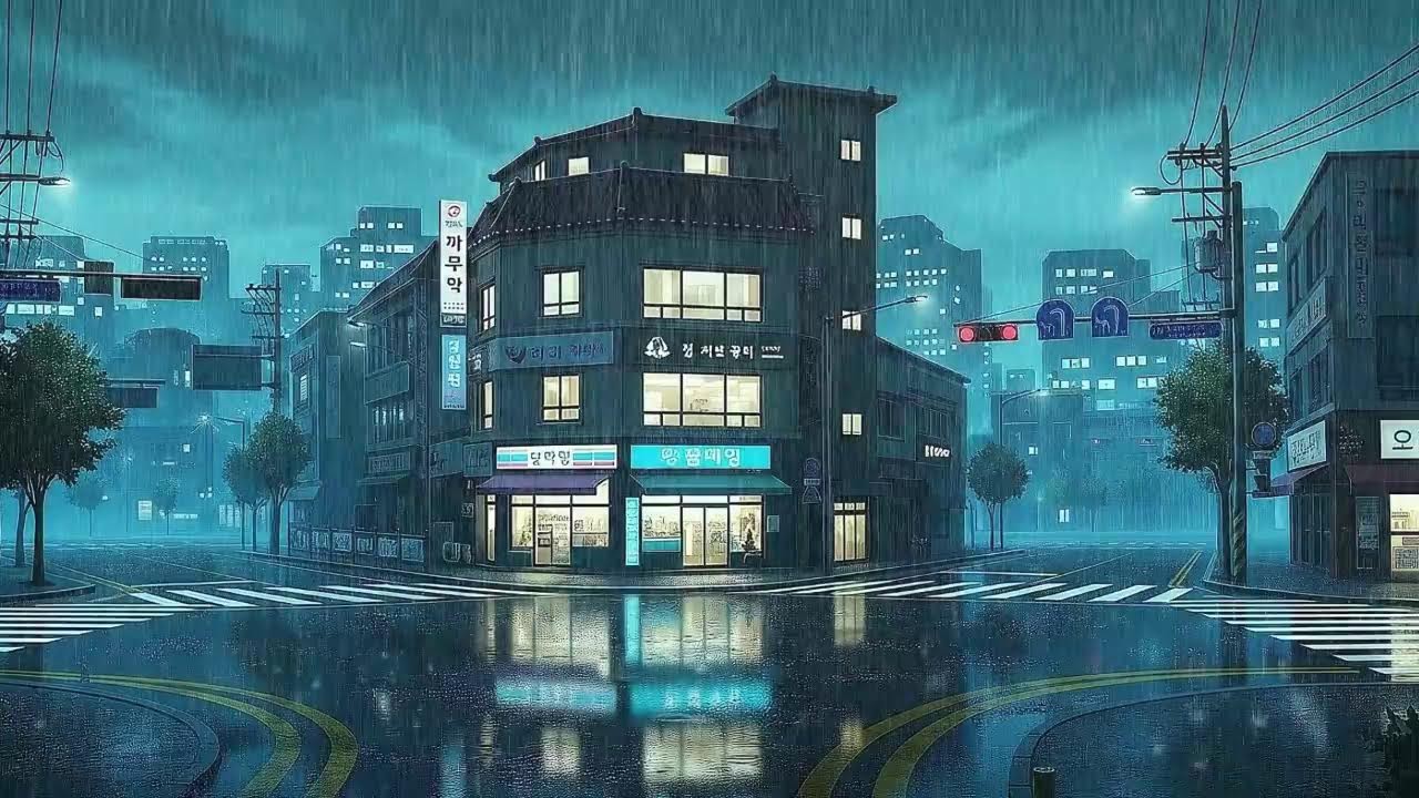 Rain Sounds plus Lofi for Productivity in a Calm Korean Night to Block Distractions 😌