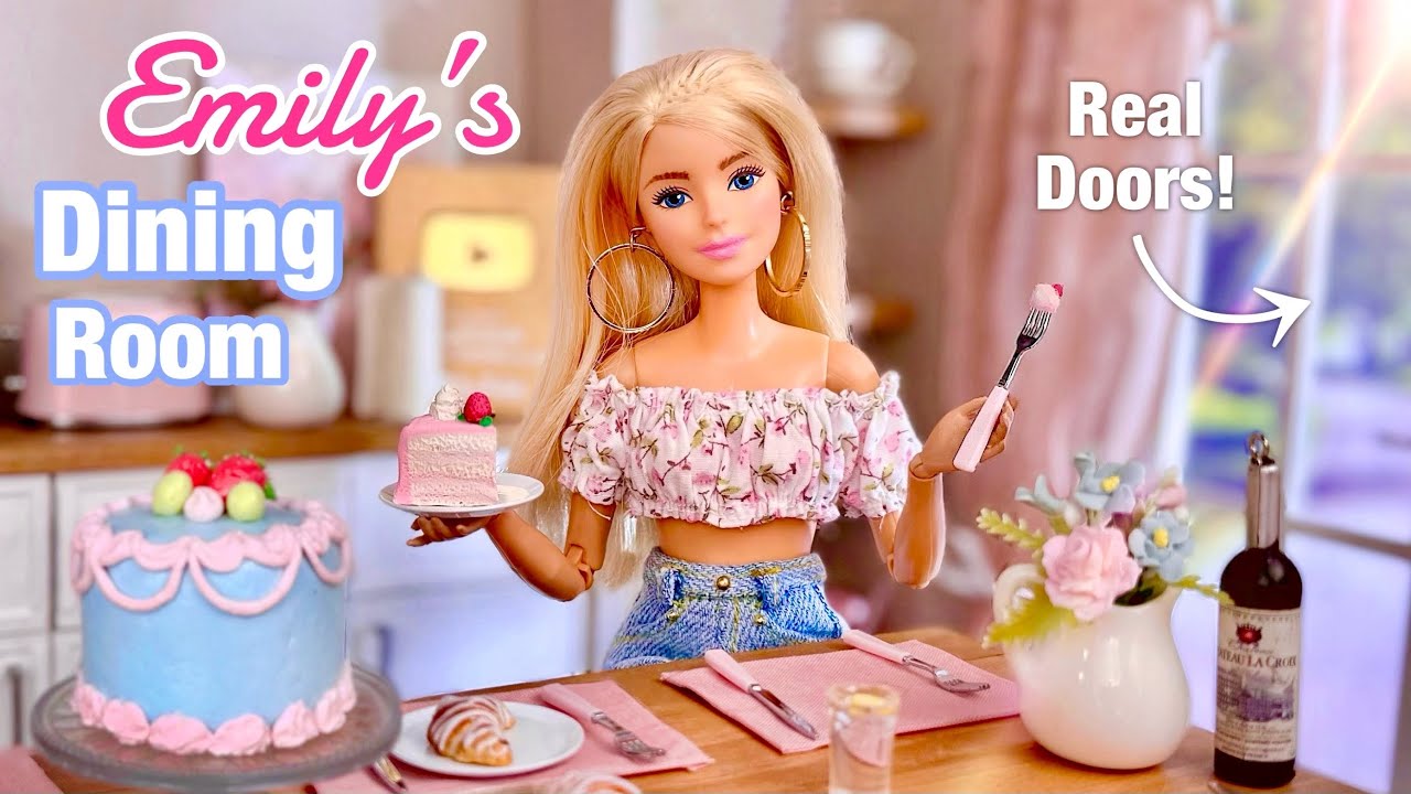 Emily’s NEW Dining Room! Making a Barbie Doll Room - Doors| Drawers| Curtains| & More