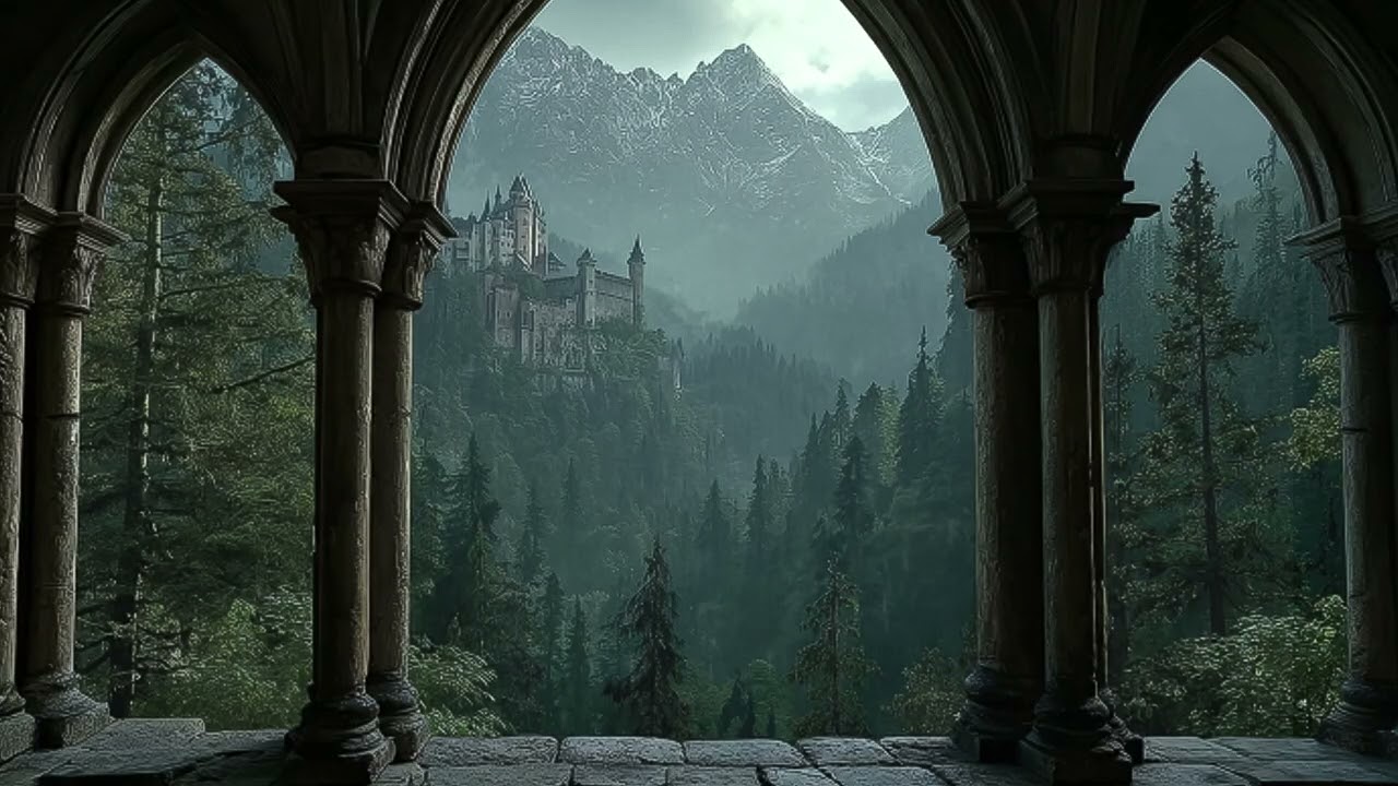 4K Medieval Castle Window in Heavy Rain 🏰 Thunderstorm Ambience for Deep Sleep Relaxation