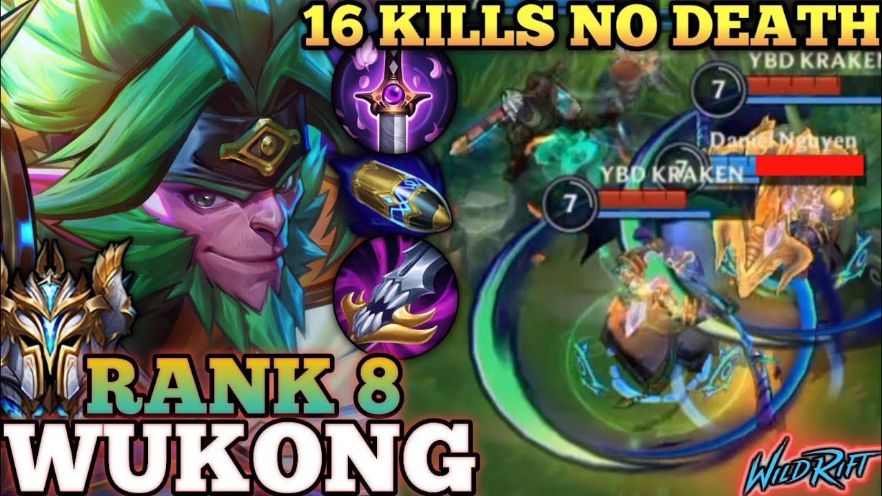 WUKONG TRICKSTER KILLER MVP PLAY! 16 KILLS NO DEATH - TOP 8 GLOBAL WUKONG BY YBD KRAKEN - WILD RIFT