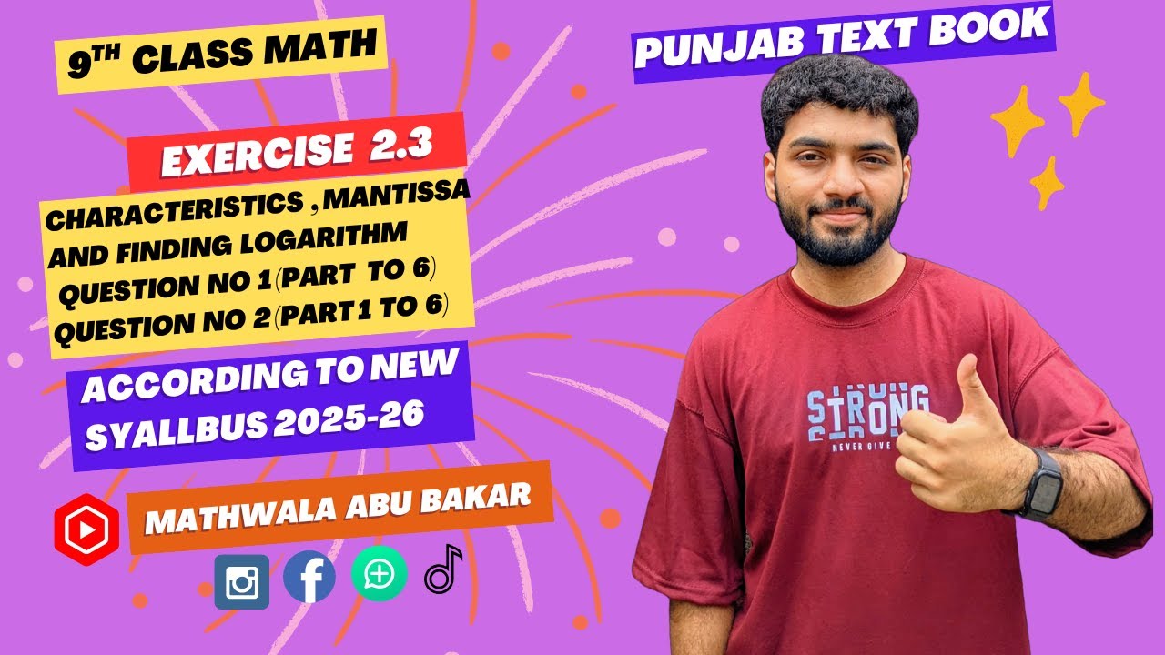Exercise 2.3 Q1 & Q2 Solution | 9th Class Math New Book 2025 | Lecture 12 | Logarithm Chapter | Urdu