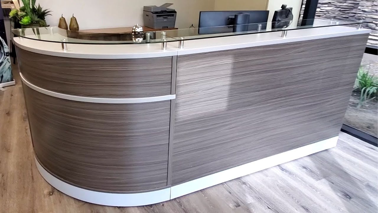 Reception Desk Design - L Shaped Receptionist Counter with Glass Top