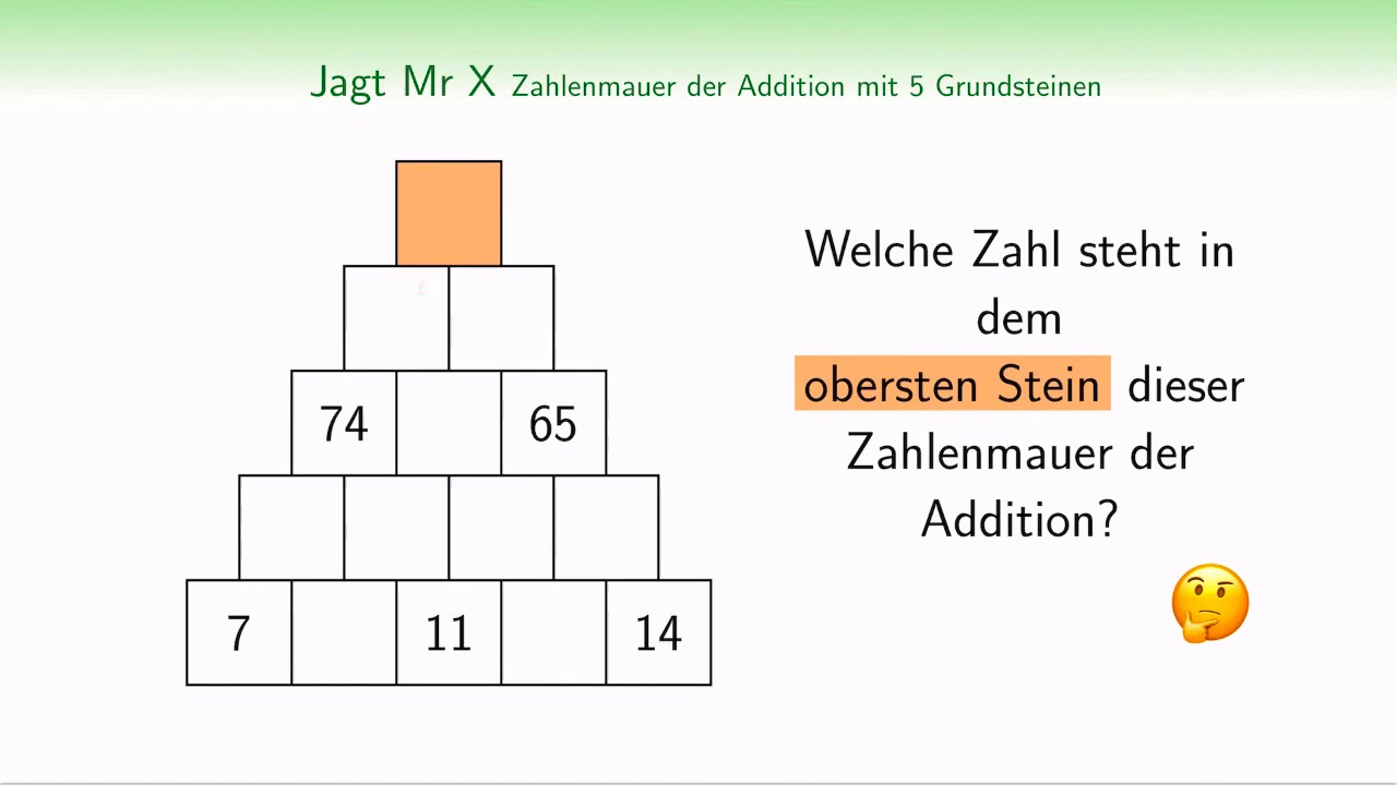 Welche Zahl steht in dem obersten Stein? | Zahlenmauer der Addition | Rechenmauern | Additionsmauer