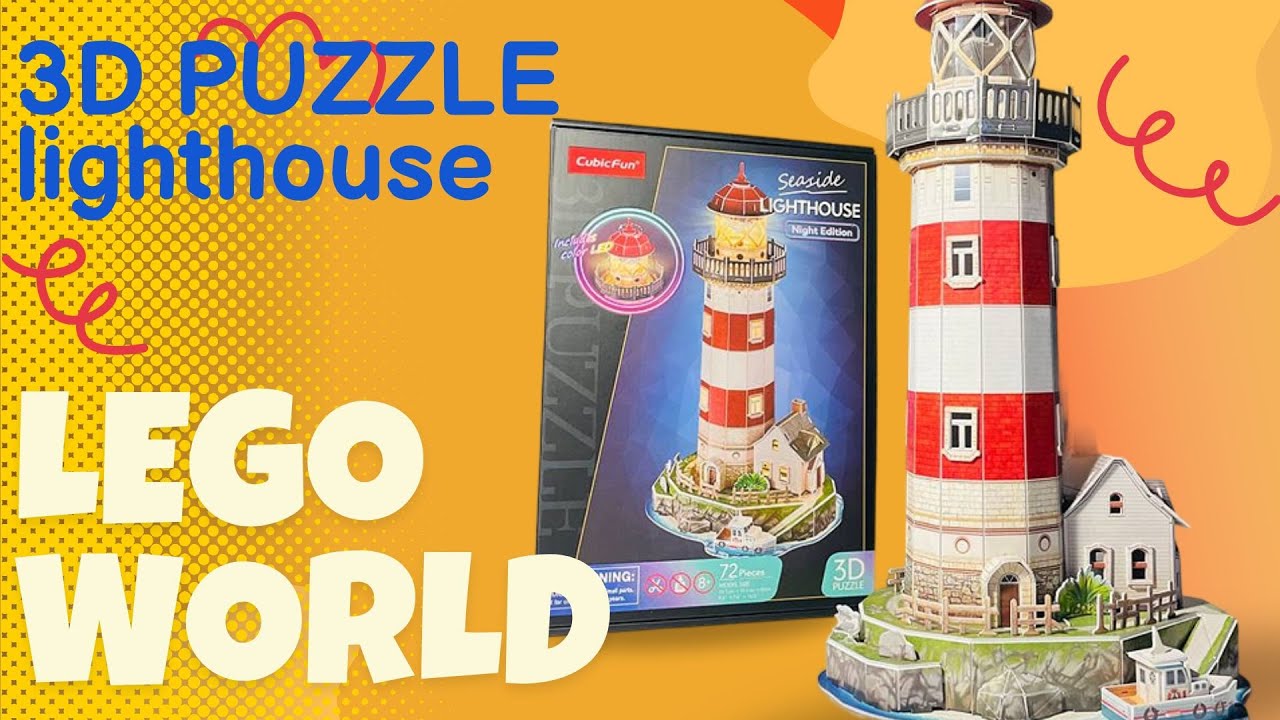 Unpacking 3D puzzle &ldquo;Lighthouse&rdquo; with LED light: Fun creativity for kids!