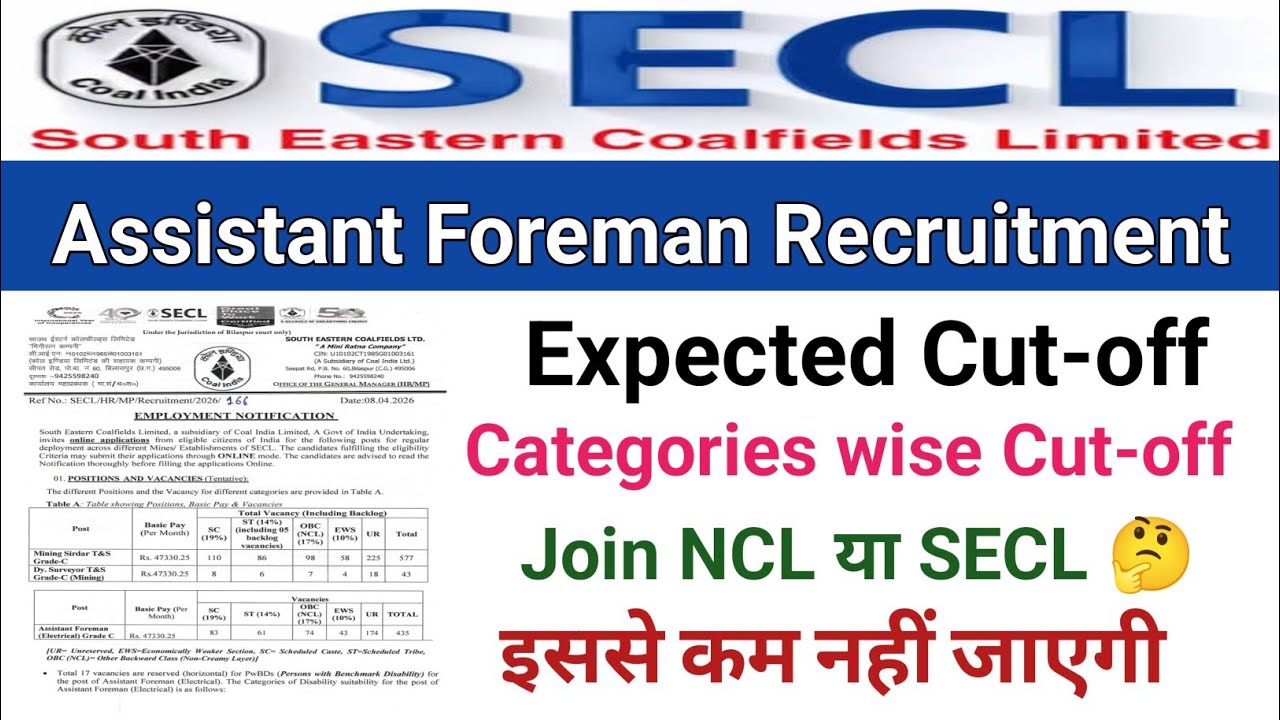 SECL Expected Cut-off 2026||SECL Assistant Foreman Electrical Expected Cut-off 2026||SECL 2026