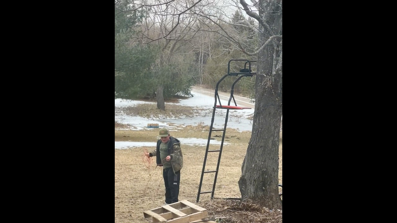 Youth hanging his tree stand #outdoors #treestand #hunting #deer #deerseason #whitetaildeer