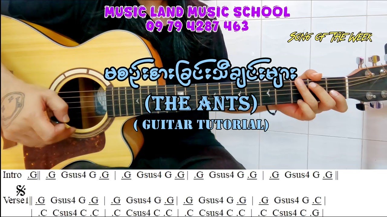 မစဥ်းစားခြင်းသီချင်းများ - The Ants (Guitar Tutorial with Screen Chord)