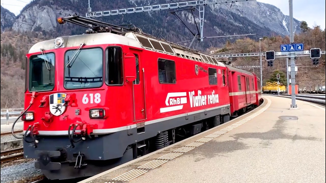 Swiss Trains: Rhaetian Railway / Rh&auml;tische Bahn, Reichenau-Tamins, 21Feb22