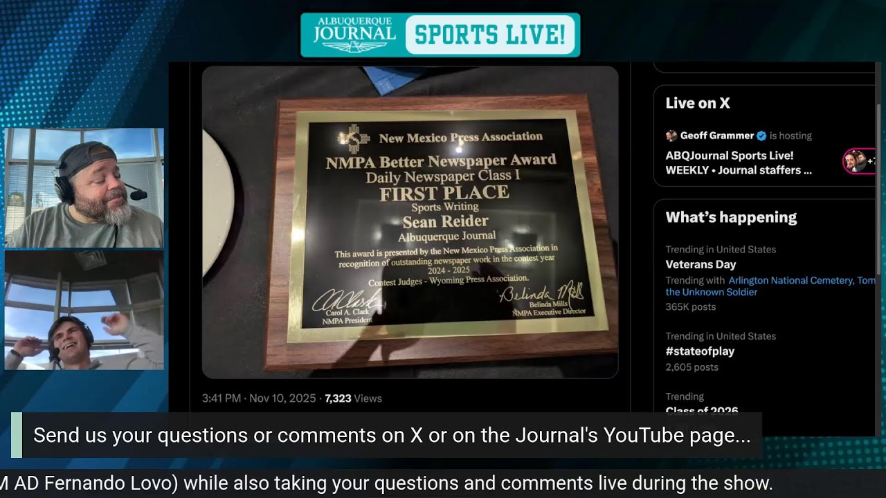 ABQJournal Sports Live! WEEKLY &bull; w/ special guest Fernando Lovo. Plus, taking your questions on air